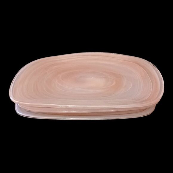 3 Pier 1 Alabaster Glass Plate Side Salad Dessert Lunch Niveus Pink Beige Swirl - Picture 8 of 16